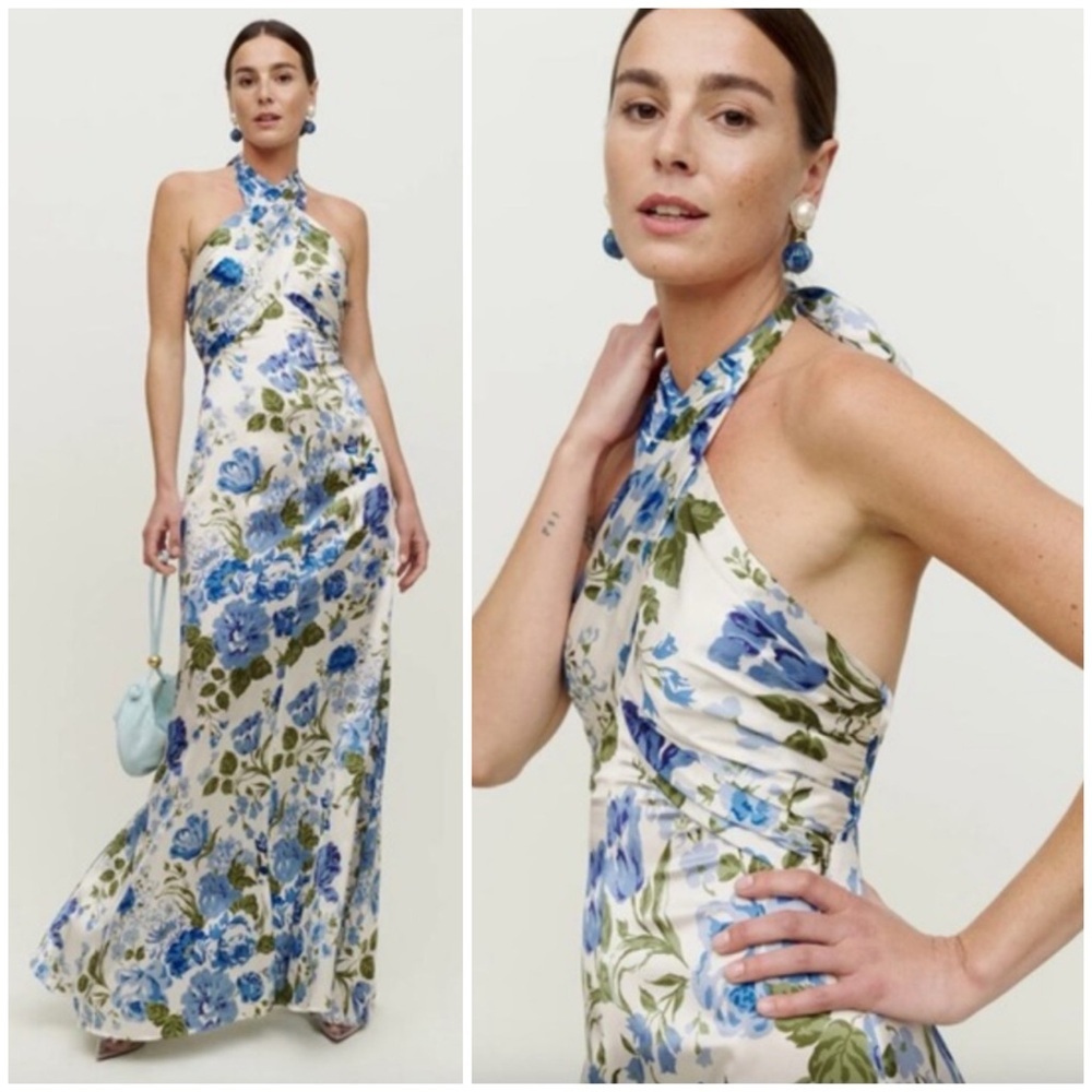 Reformation Blue and Green Floral Halter Maxi Dress - Picture 2 of 8